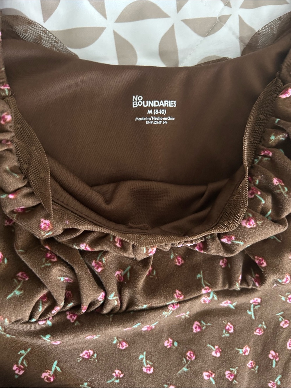 No Boundaries Brown Dress with Pink Rose Print - Picture 2 of 5